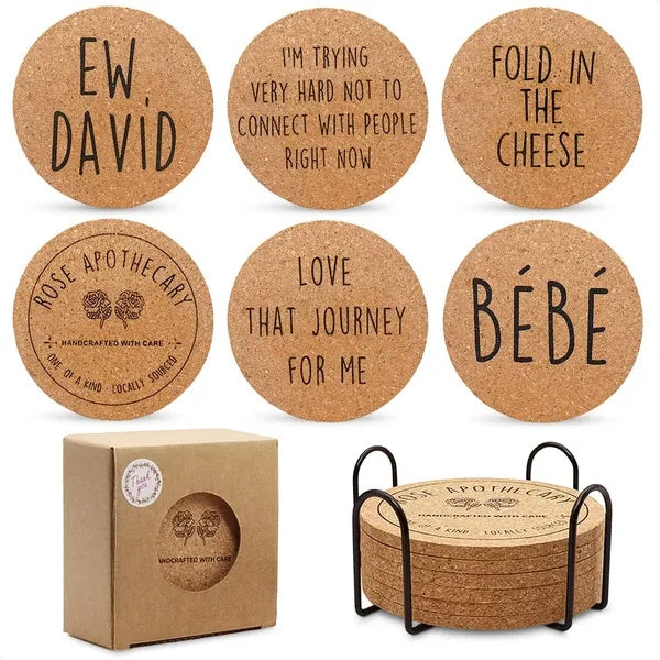 Cork Coasters For Drinks Coasters Set Of 6 With Holder Funny Coasters For Adults Cup Coasters For Coffee Table Home Bar Wedding Absorbent Coasters Mat Cups Cool Decor Unique Coaster Gift