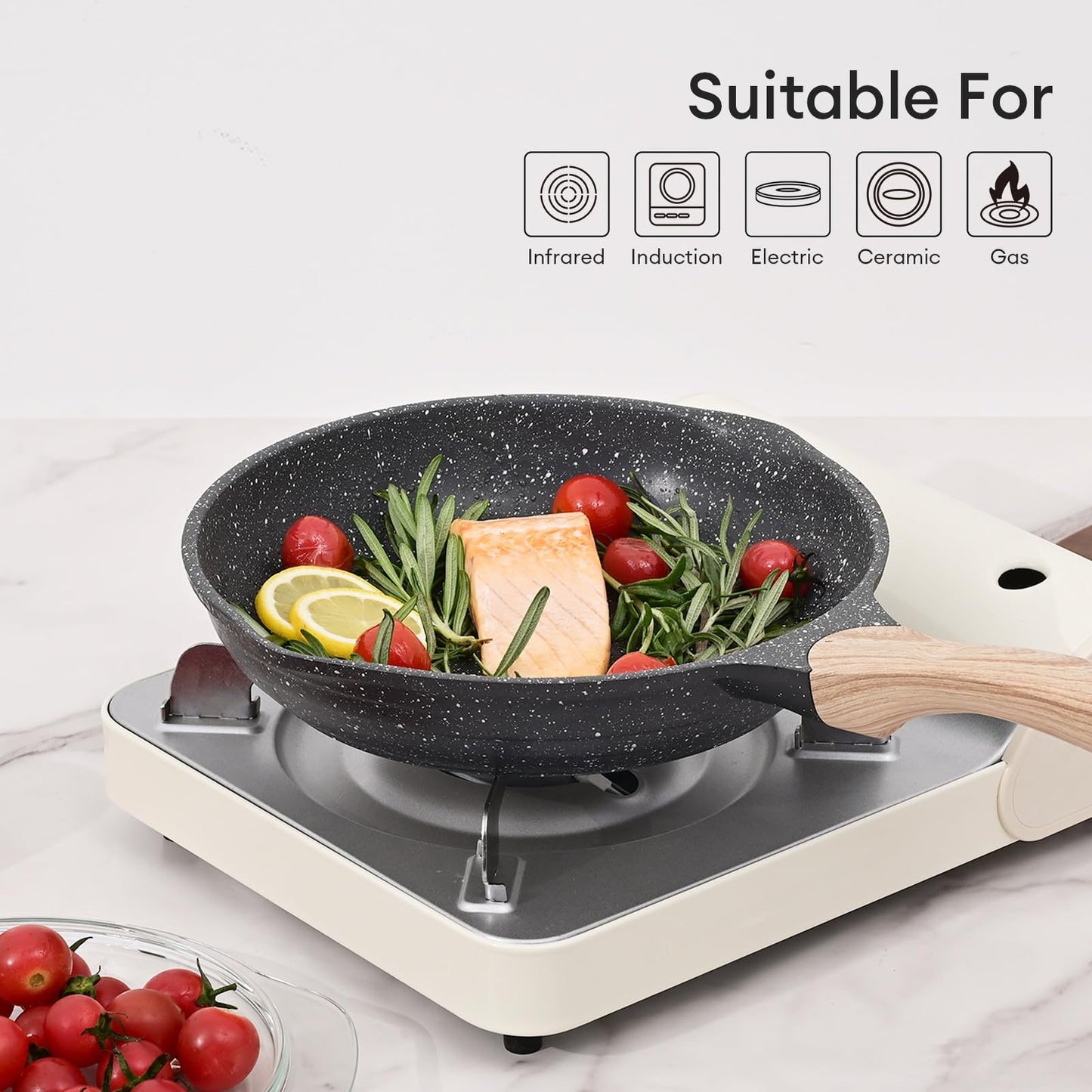 JEETEE 8 Inch Nonstick Frying Pan, Stone Coating Cookware, Nonstick Omelette Pan With Heat-Resistant Handle, Induction Skillet For Eggs