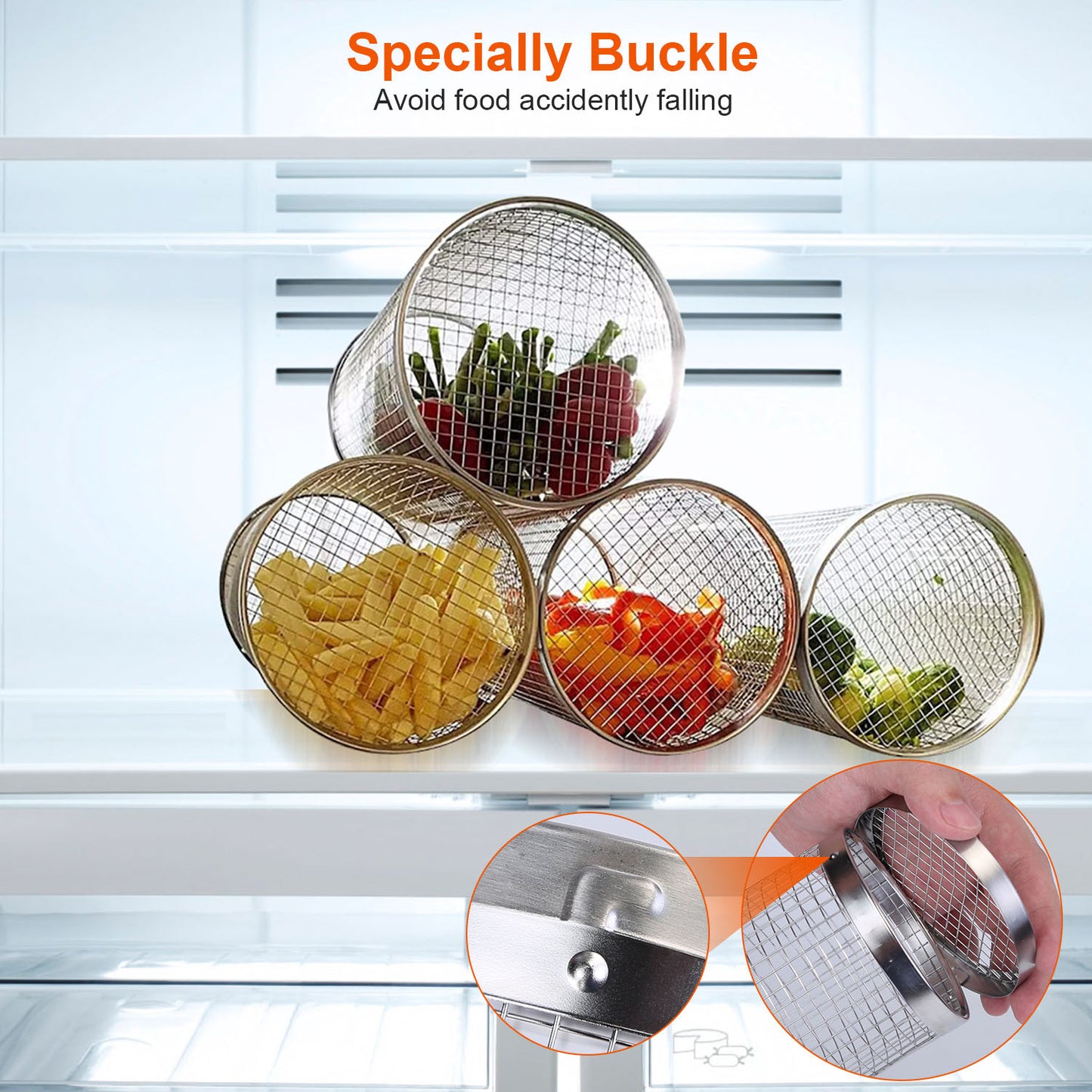 2Pcs 3.42x11.61Inch Portable BBQ Rolling Basket Round Stainless Steel Grill Mesh Barbecue Net Tube With Removable Cover Outdoor Camping