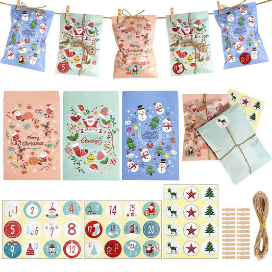 Party Christmas Countdown Paper Gift Bags 24-Piece Set