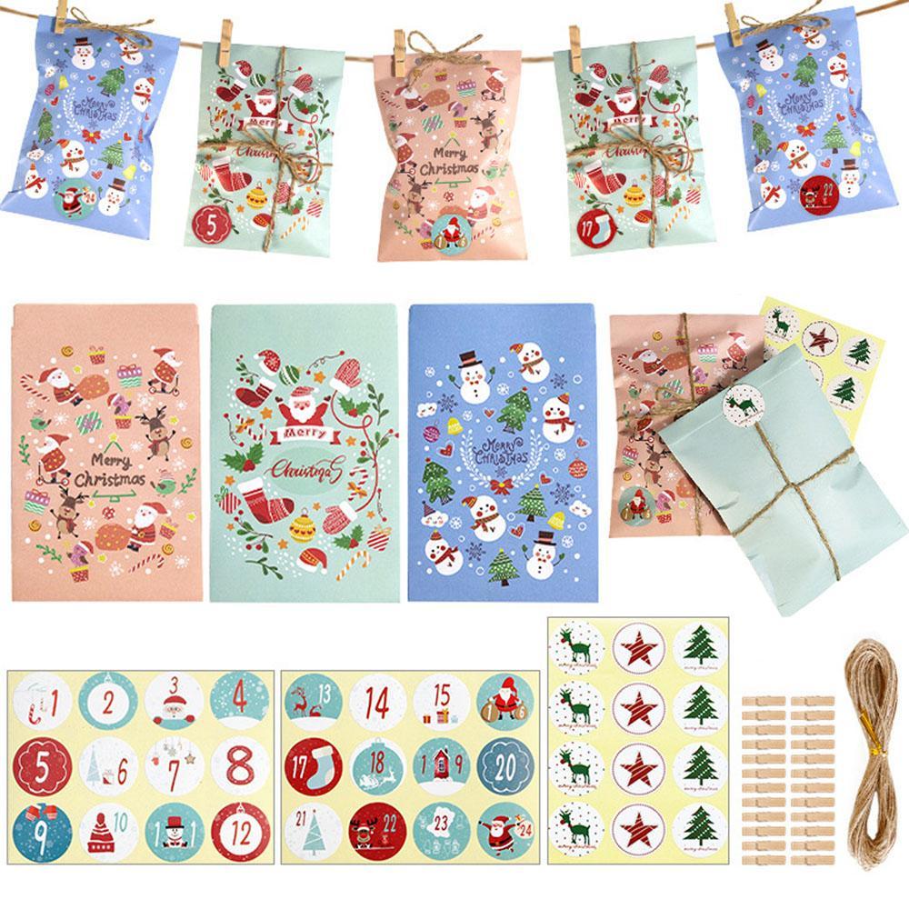 Party Christmas Countdown Paper Gift Bags 24-Piece Set