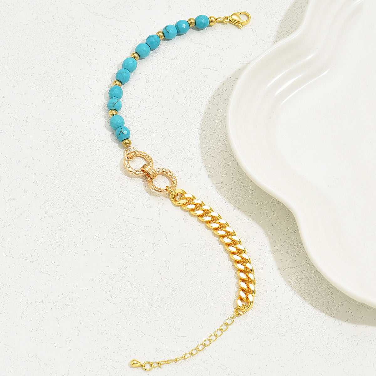 A Creative And Luxurious Instagram Style Double Ring Turquoise Multi Chain Mixed Bead Bracelet For Women's Vacation And Date Gifts