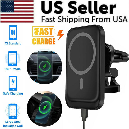 Magnetic Wireless Charger Car Mount Holder For 12 13 14 Pro Max MagSafe