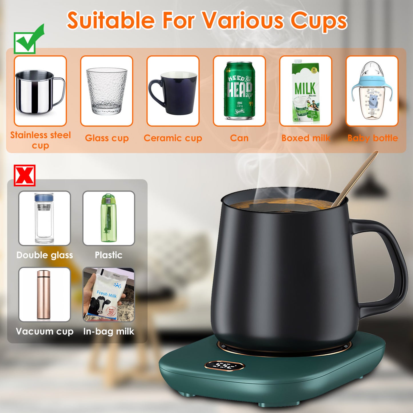 3 Color Options -- 1Pc Electric Coffee Mug Warmer For Desk Auto Shut Off USB Tea Milk Beverage Cup Heater Heating Plate For Office Home 3 Temperature Setting