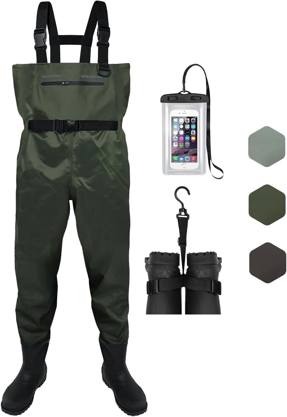 Fishing Waders For Men & Women, Waterproof 2-Ply Nylon PVC Chest Wader With Boots For Outdoor