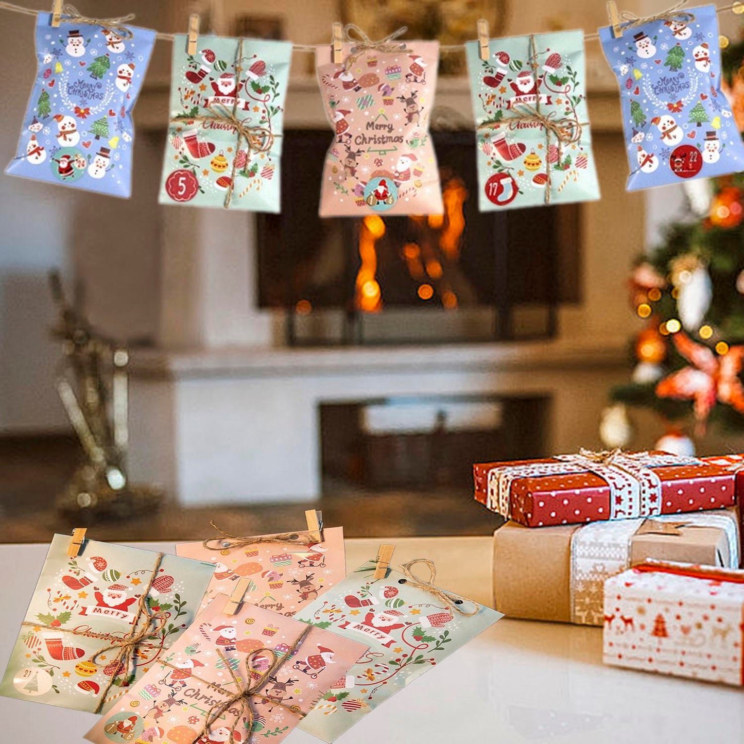 Party Christmas Countdown Paper Gift Bags 24-Piece Set