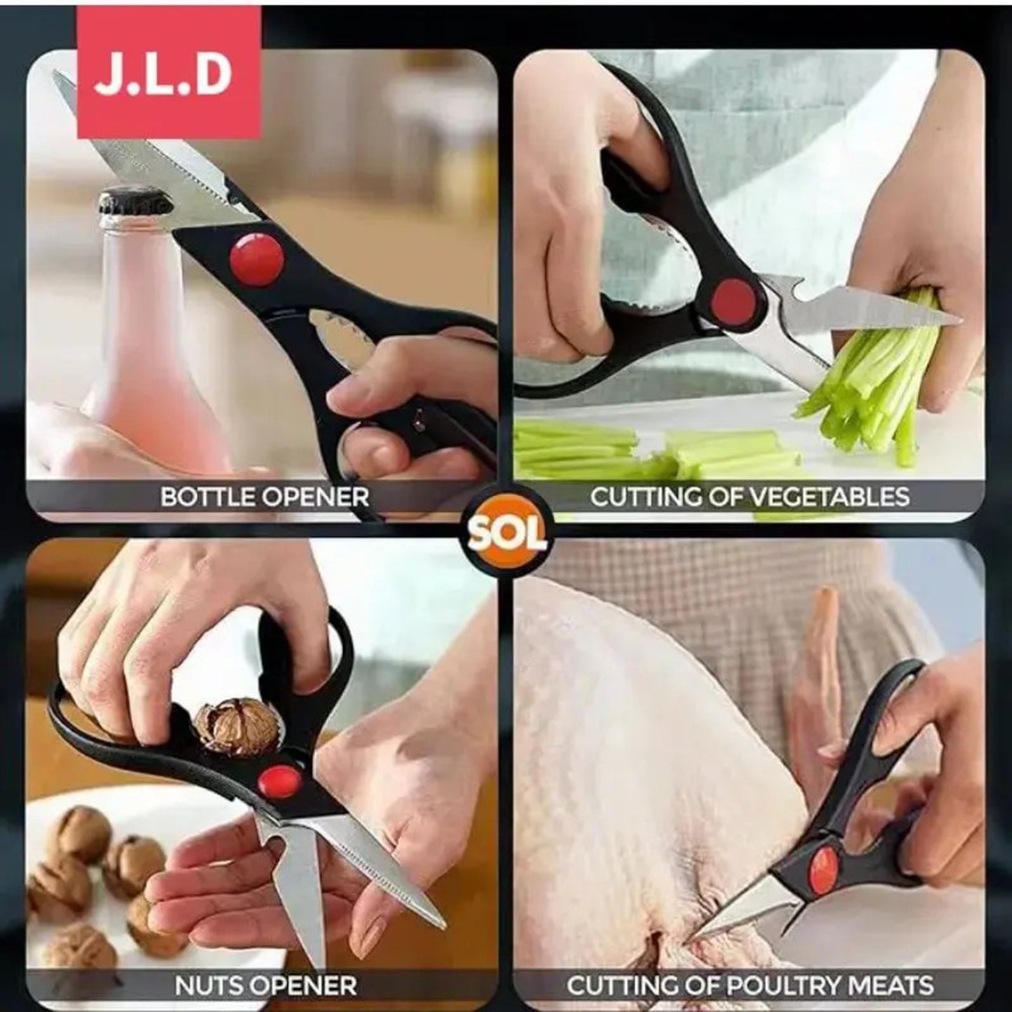 Food Scissors, Sharp Scissors With Walnut Tongs, Bottle Opener, Can Opener, Vegetable Cutting Scissors, Chopping Scissors, USPS Shipping, Supports Self Pickup