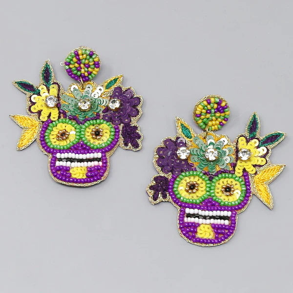Mardi Gras Mask Seed Beaded Earrings