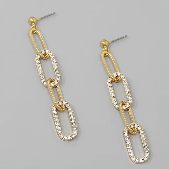 Rhinestone Pave Linked Dangle Earrings