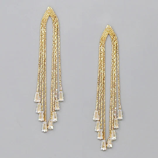 CZ Embellished Chain Fringe Earrings