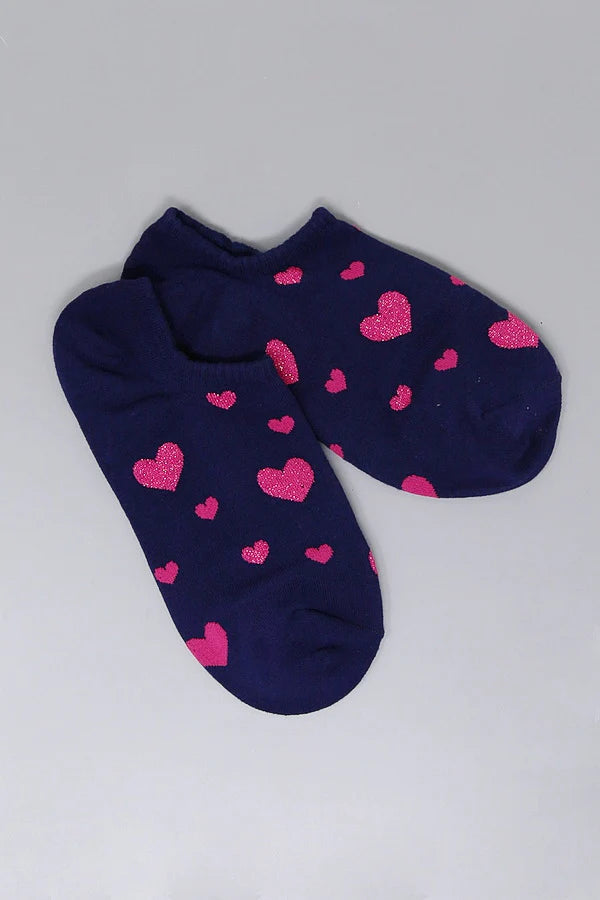 Heart Print Cotton No Show Socks