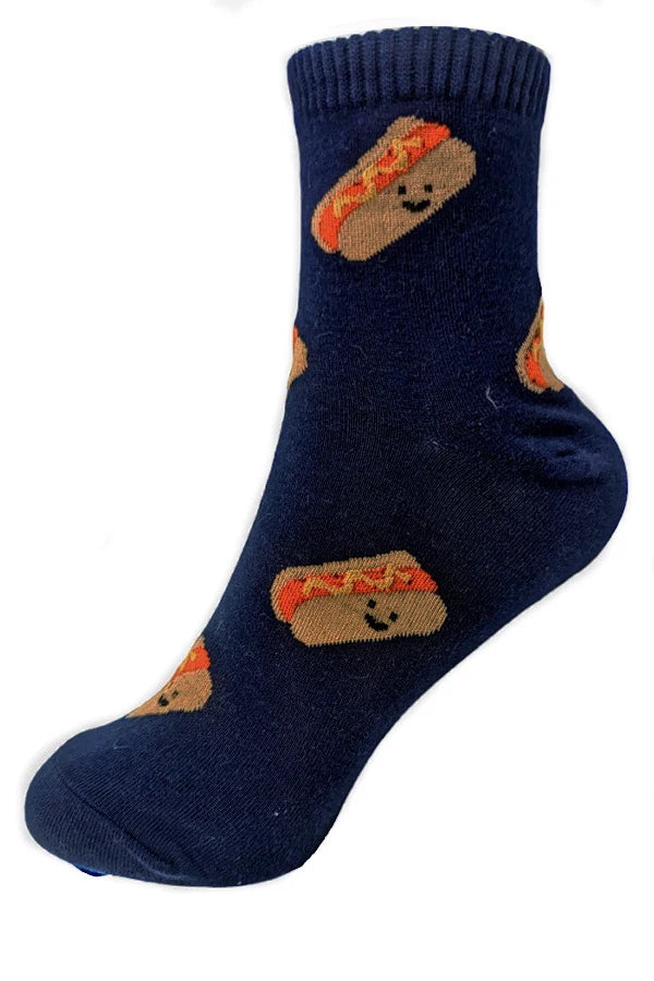 Hot Dog Print Cotton Crew Socks