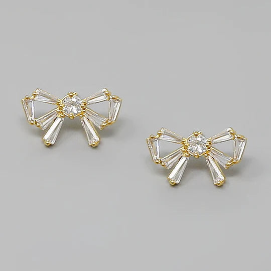Bow CZ Pave Stud Earrings