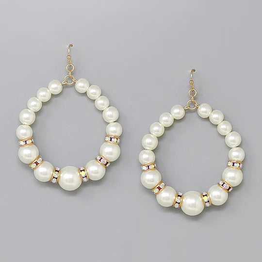 Pearl Beaded Hoop Dangle Earrings