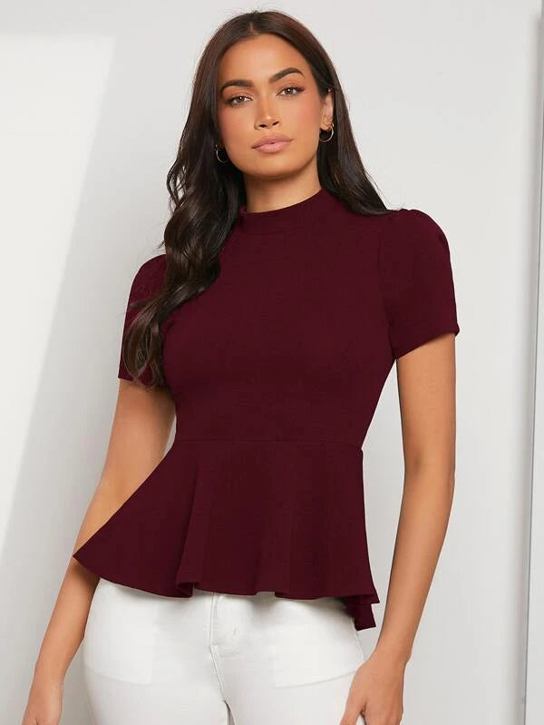 SHEIN Clasi Zipper Back Solid Peplum Top