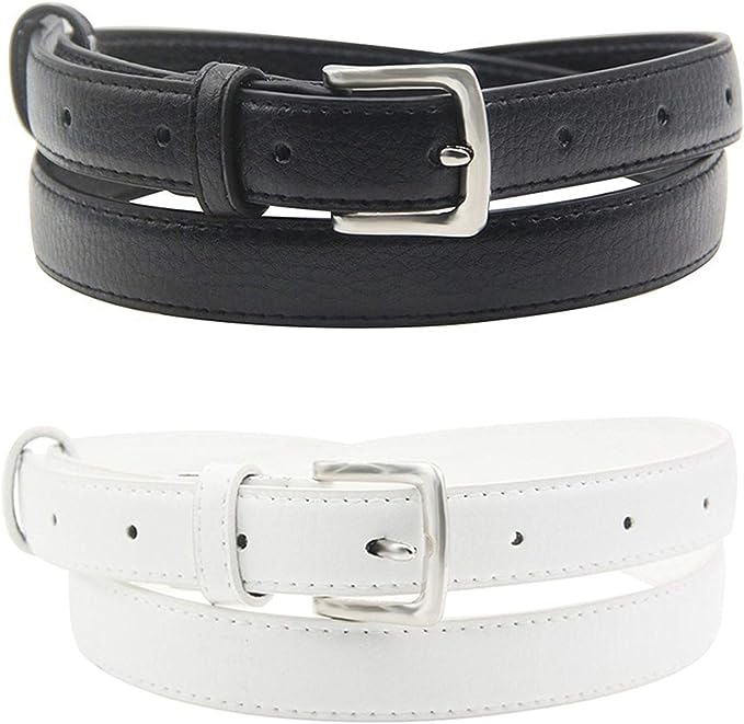 maikun Womens Belt Skinny Leather Solid Color Pin Buckle Simple Waist for Girls Ladies