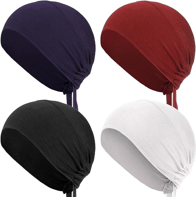 4 Pieces Women Hijab Caps Underscarf Turban Caps Skull Caps Soft Beanie Sleep Hats for Long Hair