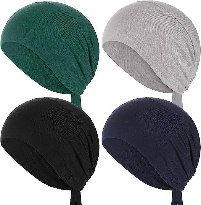 4 Pieces Women Hijab Caps Underscarf Turban Caps Skull Caps Soft Beanie Sleep Hats for Long Hair