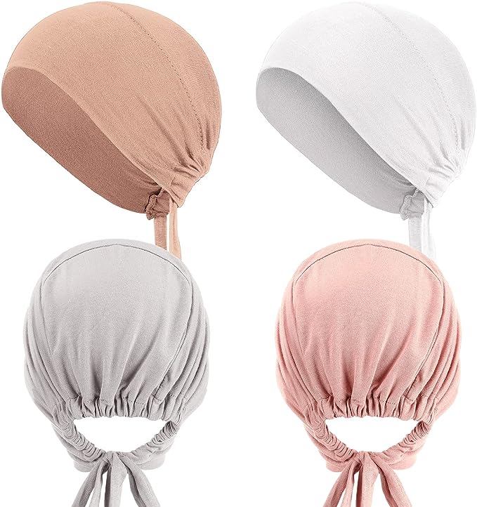 4 Pieces Women Hijab Caps Underscarf Turban Caps Skull Caps Soft Beanie Sleep Hats for Long Hair